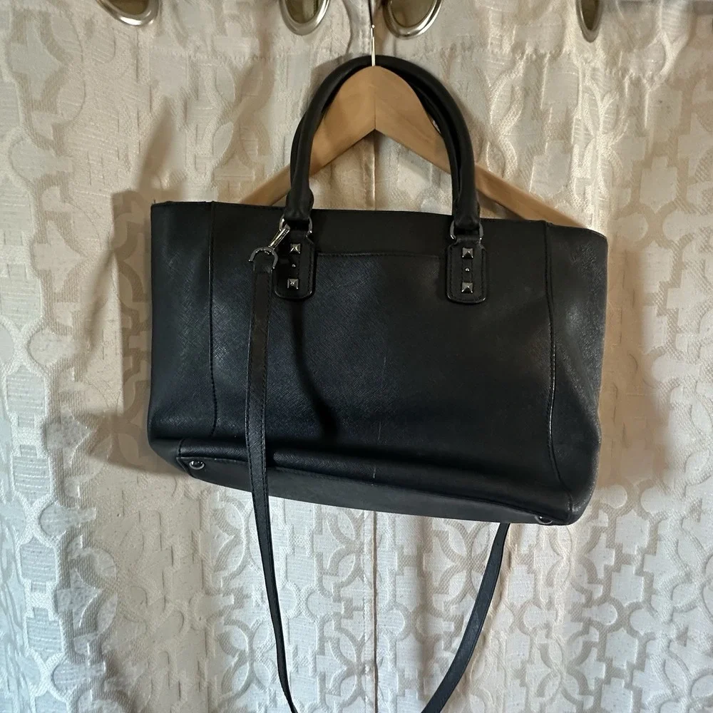 Michael Kors Black Saffiano Leather Studded Satchel Bag Handbag Purse
